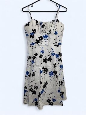 A.P.N.Y. Y2K Floral Spaghetti Strap Dress in White/Black/Blue Size 6 Cottagecore